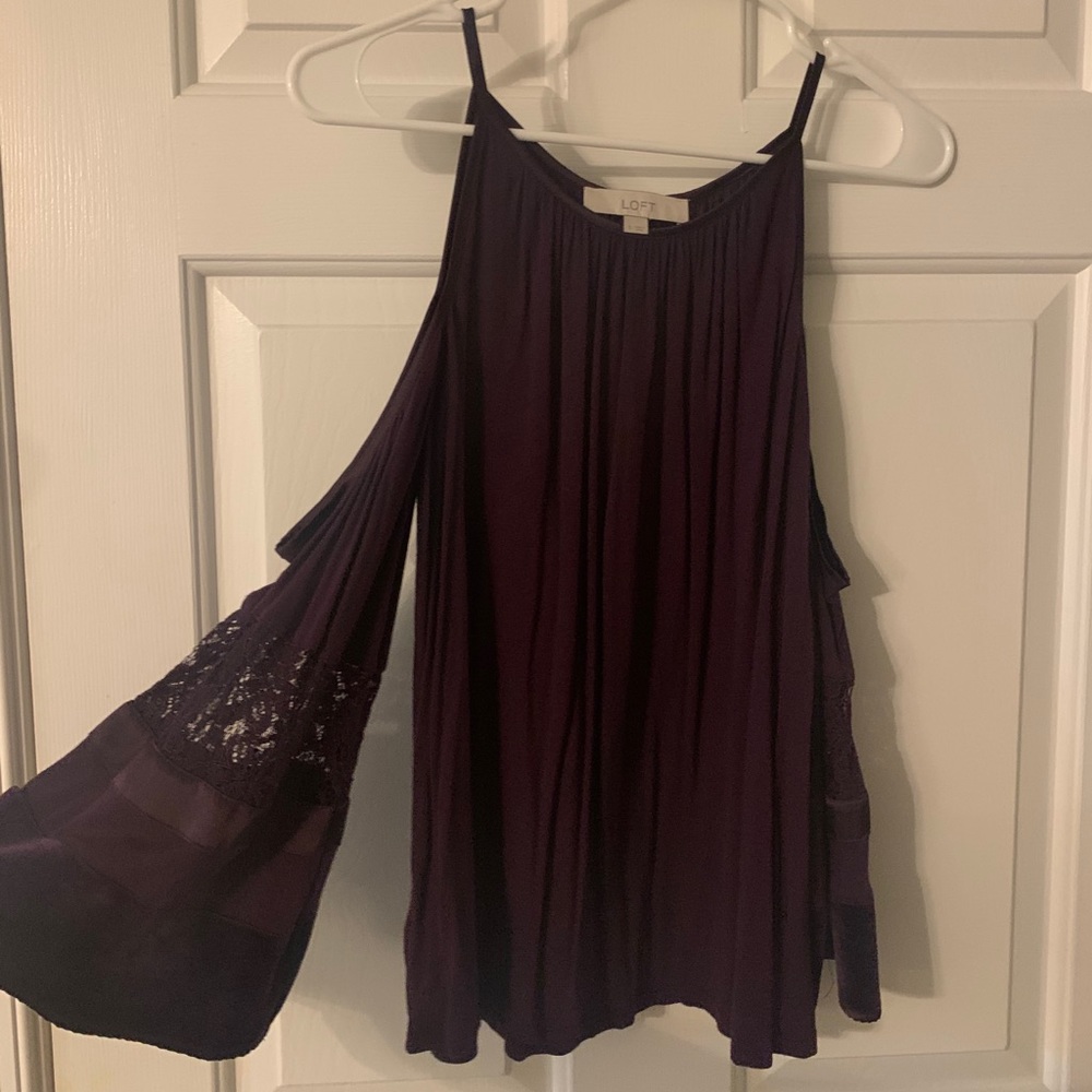 Loft Purple Bell Sleeve open shoulder top